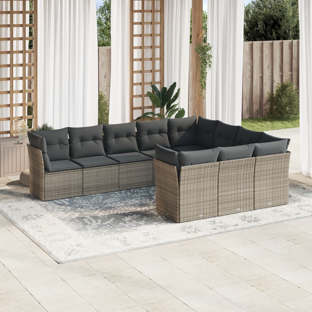 Set De Sofás De Jardín 11Pzas Con Cojines Ratán Sintético Beige