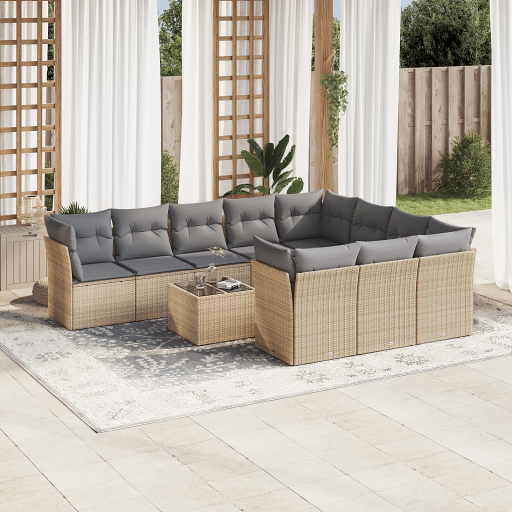Set De Sofás De Jardín 11Pzas Con Cojines Ratán Sintético Beige