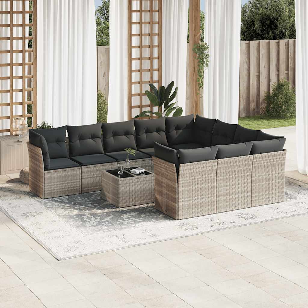 Set De Sofás De Jardín 11Pzas Con Cojines Ratán Sintético Beige