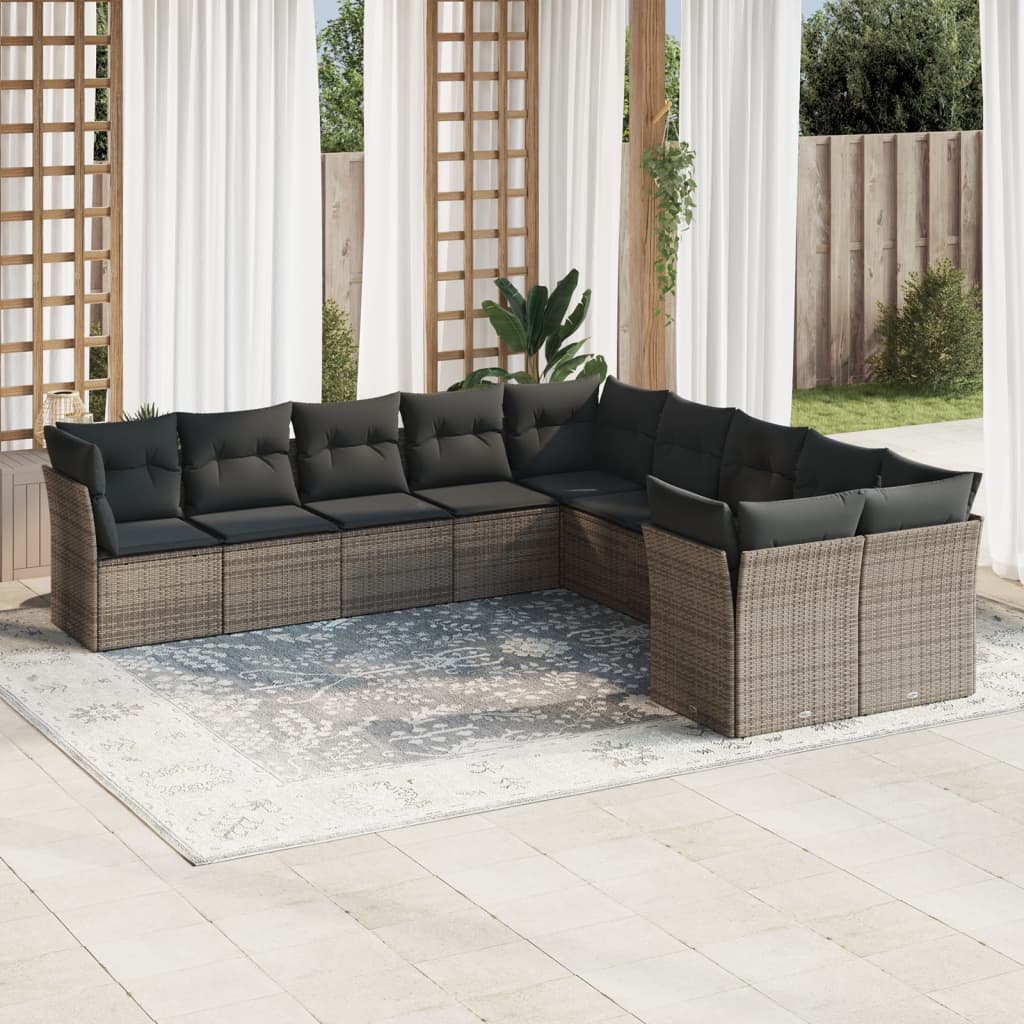 Set Sofás Jardín 10 Pzas Con Cojines Ratán Sintético