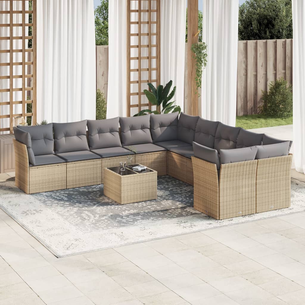 Set Sofás Jardín 10 Pzas Con Cojines Ratán Sintético