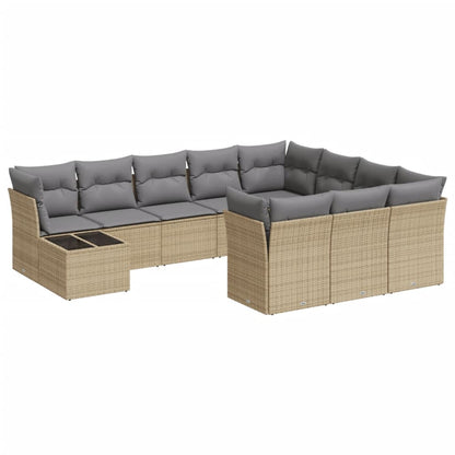 Set De Sofás De Jardín 11Pzas Con Cojines Ratán Sintético Beige