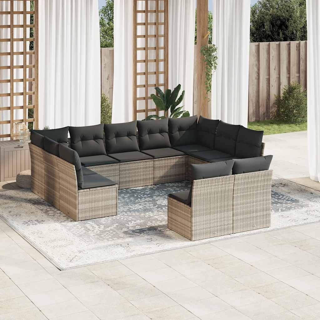 Set De Sofás De Jardín 12 Pzas Y Cojines Ratán Sintético Gris