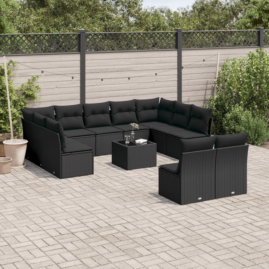 Set De Sofás De Jardín 12 Pzas Y Cojines Ratán Sintético Gris