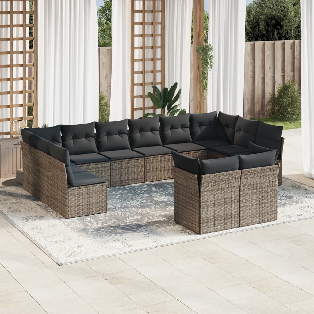 Set De Sofás De Jardín 12 Pzas Y Cojines Ratán Sintético Gris