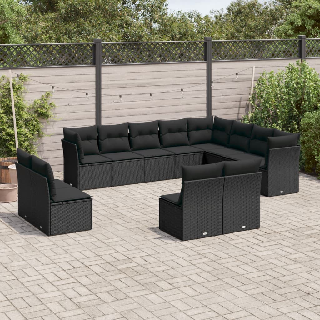 Set De Sofás De Jardín 12 Piezas Cojines Ratán Sintético Negro