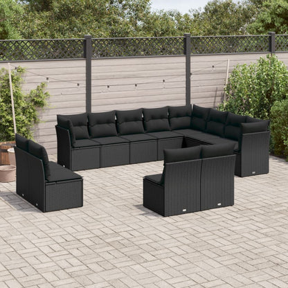 Set De Sofás De Jardín 12 Piezas Cojines Ratán Sintético Negro