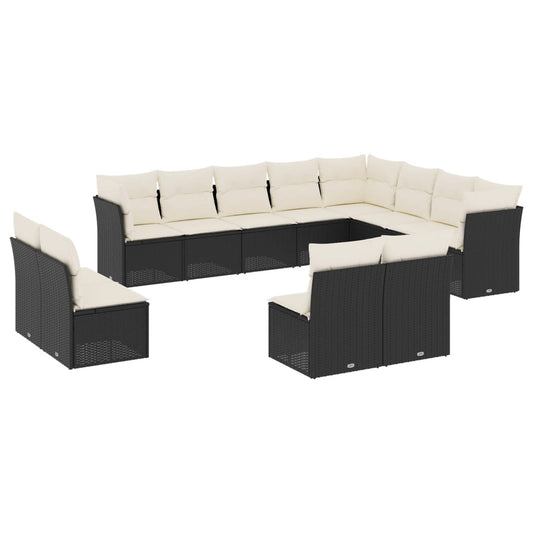 Set De Sofás De Jardín 12 Piezas Cojines Ratán Sintético Negro