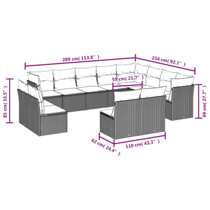 Set De Sofás De Jardín 12 Piezas Cojines Ratán Sintético Negro