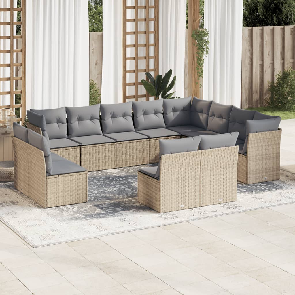 Set De Sofás De Jardín 12 Piezas Cojines Ratán Sintético Negro