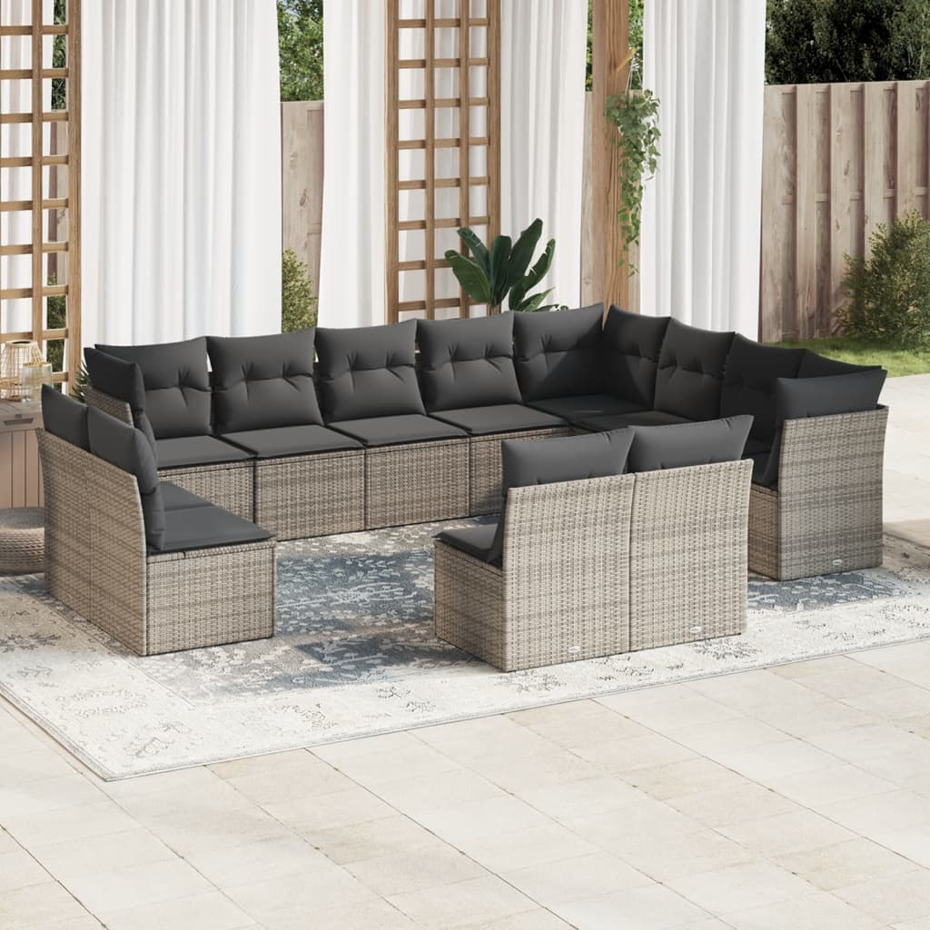 Set De Sofás De Jardín 12 Piezas Cojines Ratán Sintético Negro
