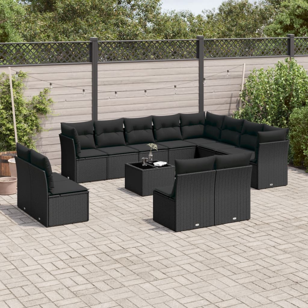 Set De Sofás De Jardín 12 Piezas Cojines Ratán Sintético Negro