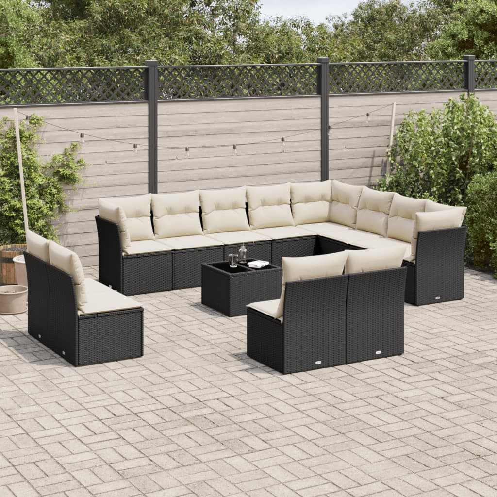Set De Sofás De Jardín 12 Piezas Cojines Ratán Sintético Negro