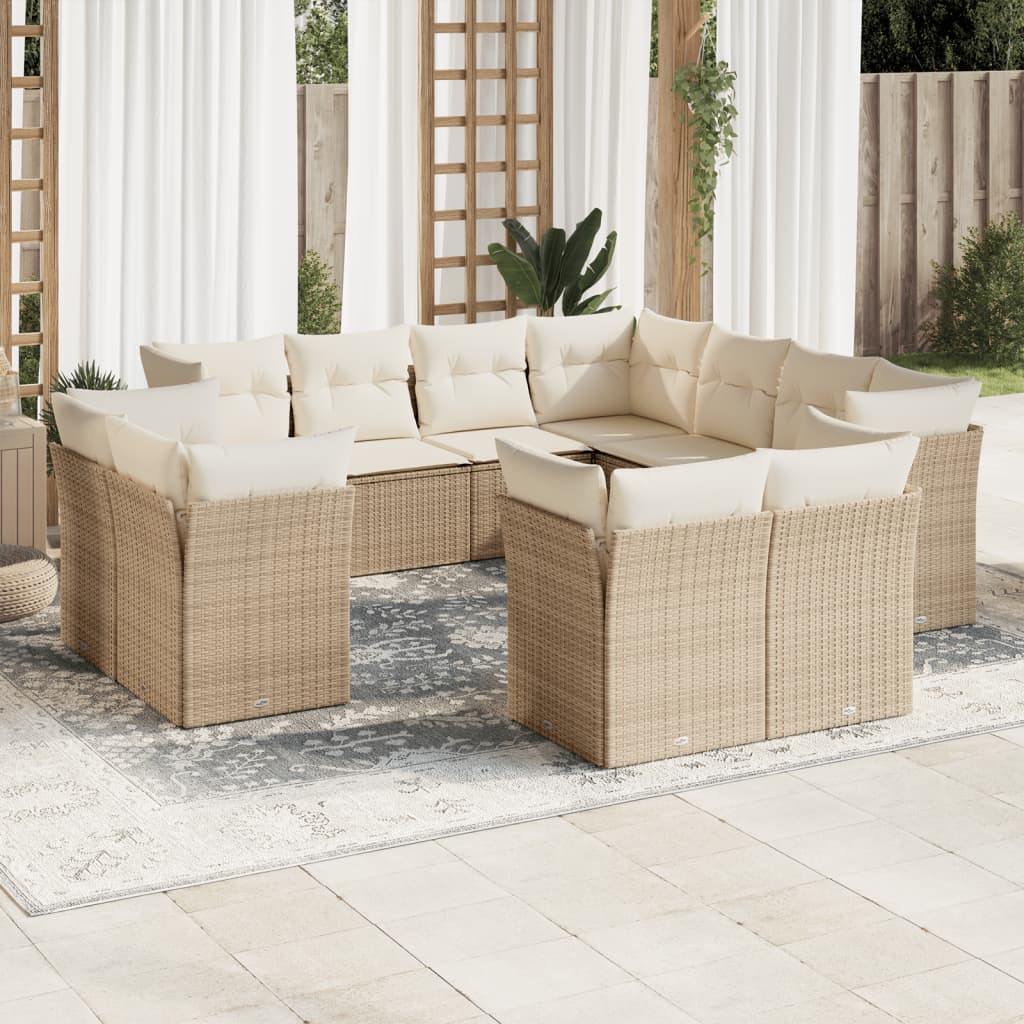 Set De Sofás De Jardín 11 Pzas Y Cojines Ratán Sintético Gris
