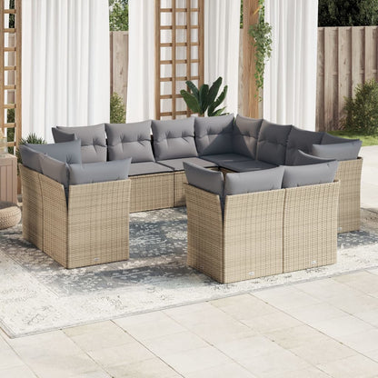 Set De Sofás De Jardín 11 Pzas Y Cojines Ratán Sintético Gris