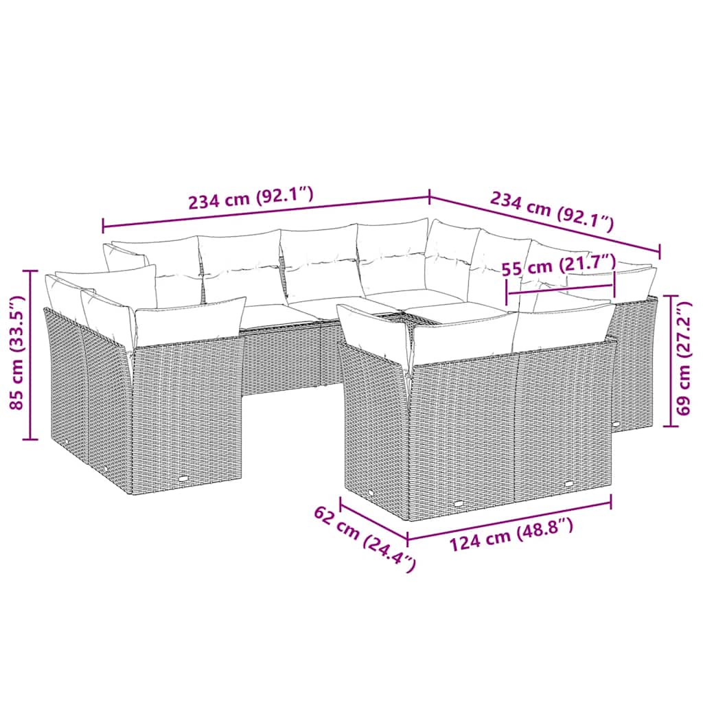 Set De Sofás De Jardín 11 Pzas Y Cojines Ratán Sintético Gris
