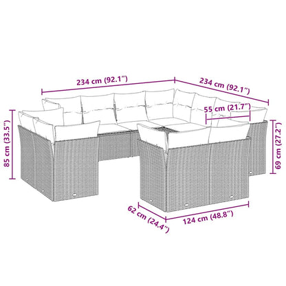 Set De Sofás De Jardín 11 Pzas Y Cojines Ratán Sintético Gris
