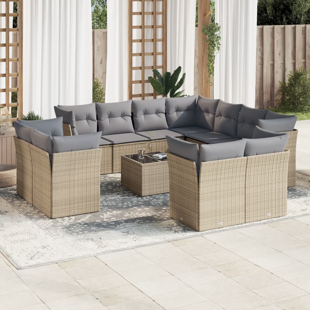 Set De Sofás De Jardín 11 Pzas Y Cojines Ratán Sintético Gris