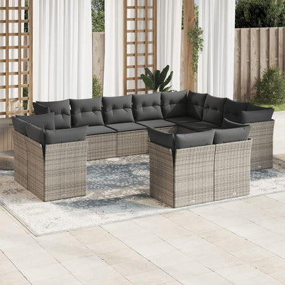 Set Sofás De Jardín Con Cojines 13 Piezas Ratán Sintético Gris