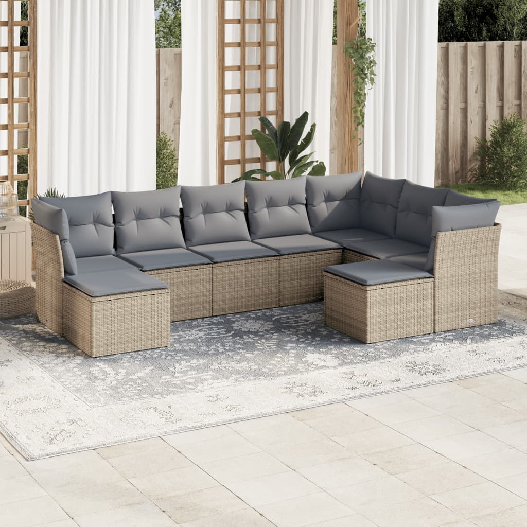 Set Sofás Jardín 10 Pzas Con Cojines Ratán Sintético