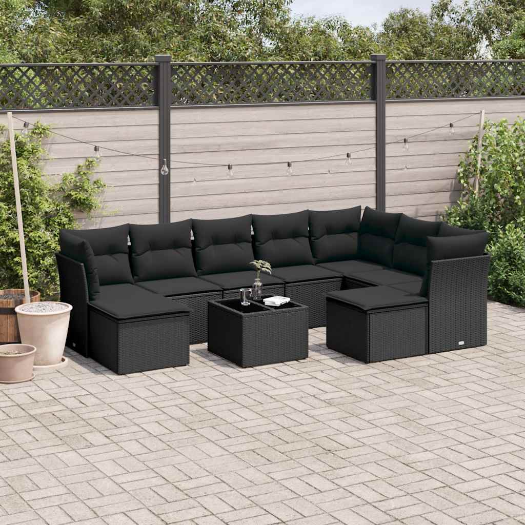 Set Sofás Jardín 10 Pzas Con Cojines Ratán Sintético