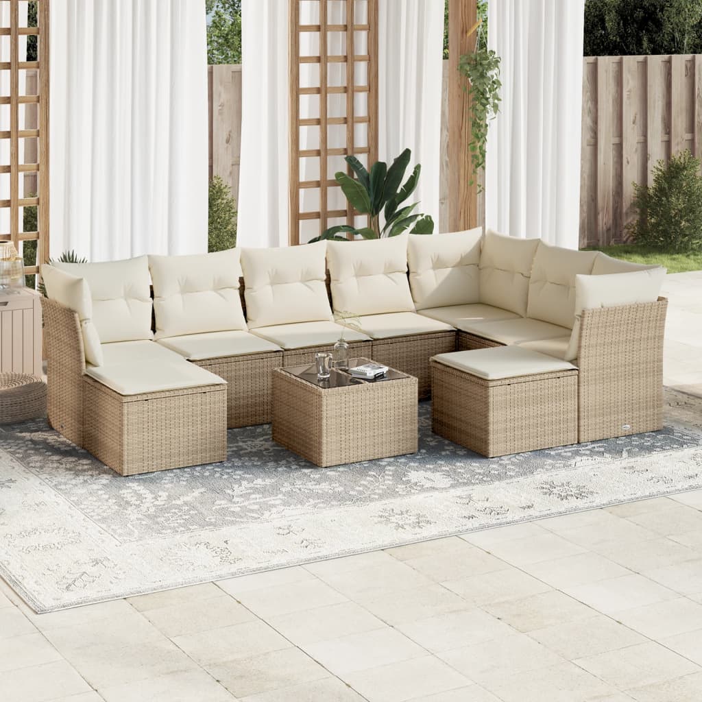 Set Sofás Jardín 10 Pzas Con Cojines Ratán Sintético