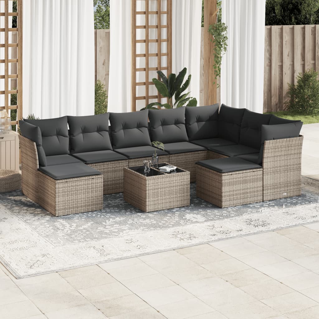 Set Sofás Jardín 10 Pzas Con Cojines Ratán Sintético