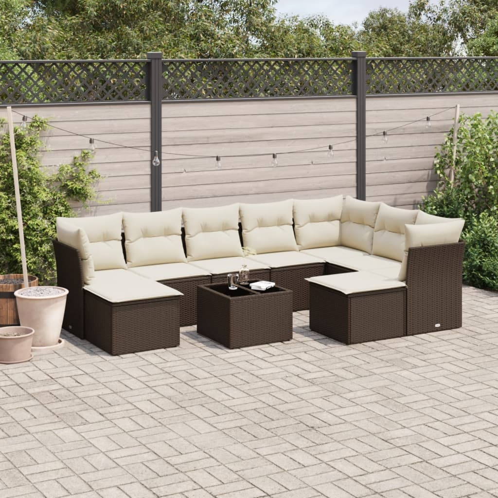 Set Sofás Jardín 10 Pzas Con Cojines Ratán Sintético