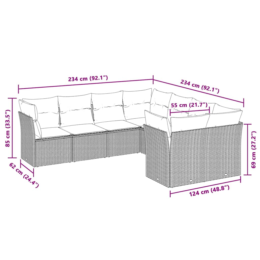 Set De Sofás De Jardín 8 Pzas Y Cojines Ratán Sintético Gris