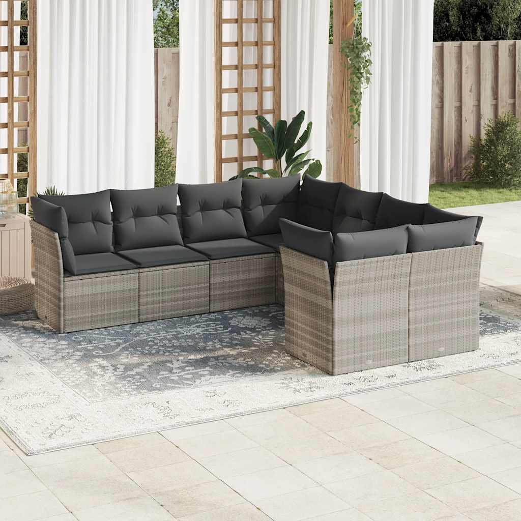 Set De Sofás De Jardín 8 Pzas Y Cojines Ratán Sintético Gris