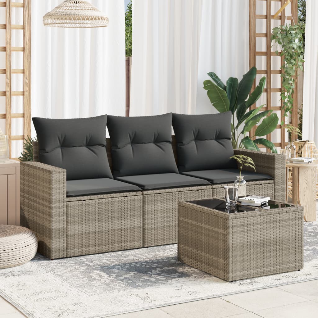 Set De Sofás De Jardín 4 Pzas Y Cojines Ratán Sintético Marrón