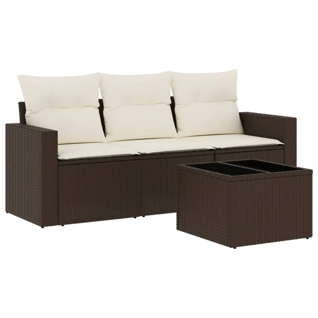 Set De Sofás De Jardín 4 Pzas Y Cojines Ratán Sintético Marrón