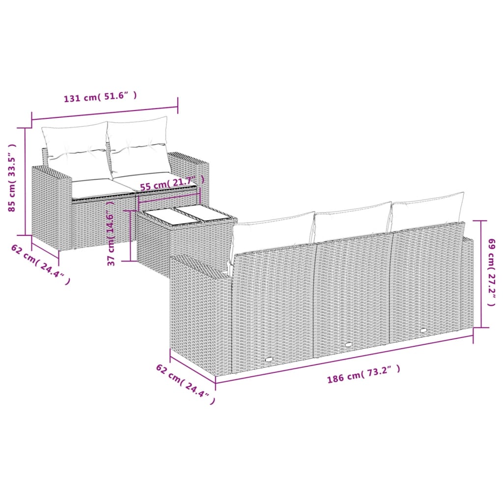 Set De Muebles De Jardín 6 Pzas Y Cojines Ratán Sintético