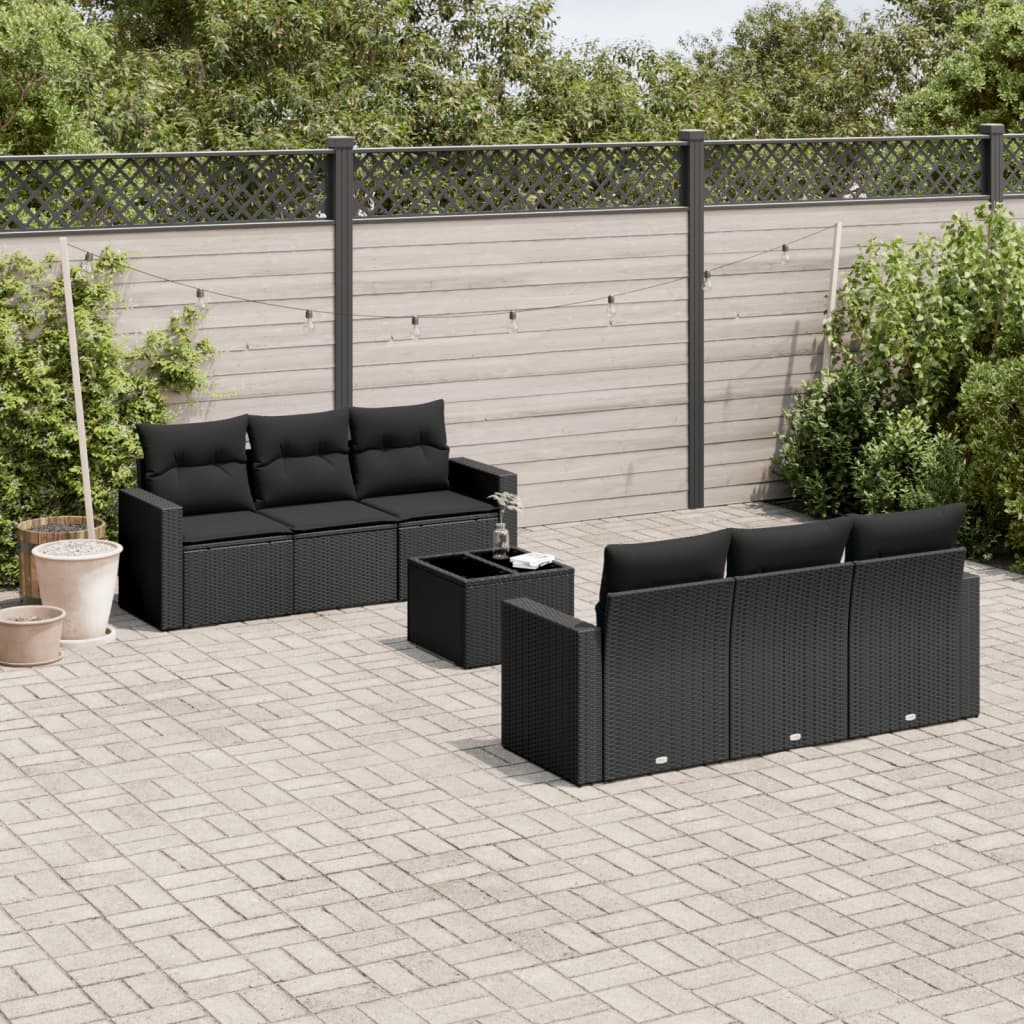 Set Sofás De Jardín 7 Piezas Y Cojines Ratán Sintético Beige