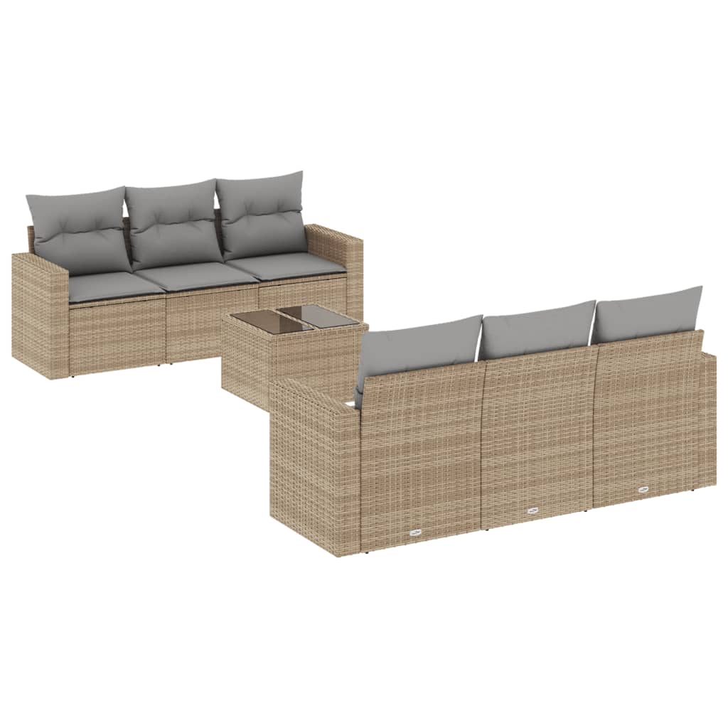 Set Sofás De Jardín 7 Piezas Y Cojines Ratán Sintético Beige