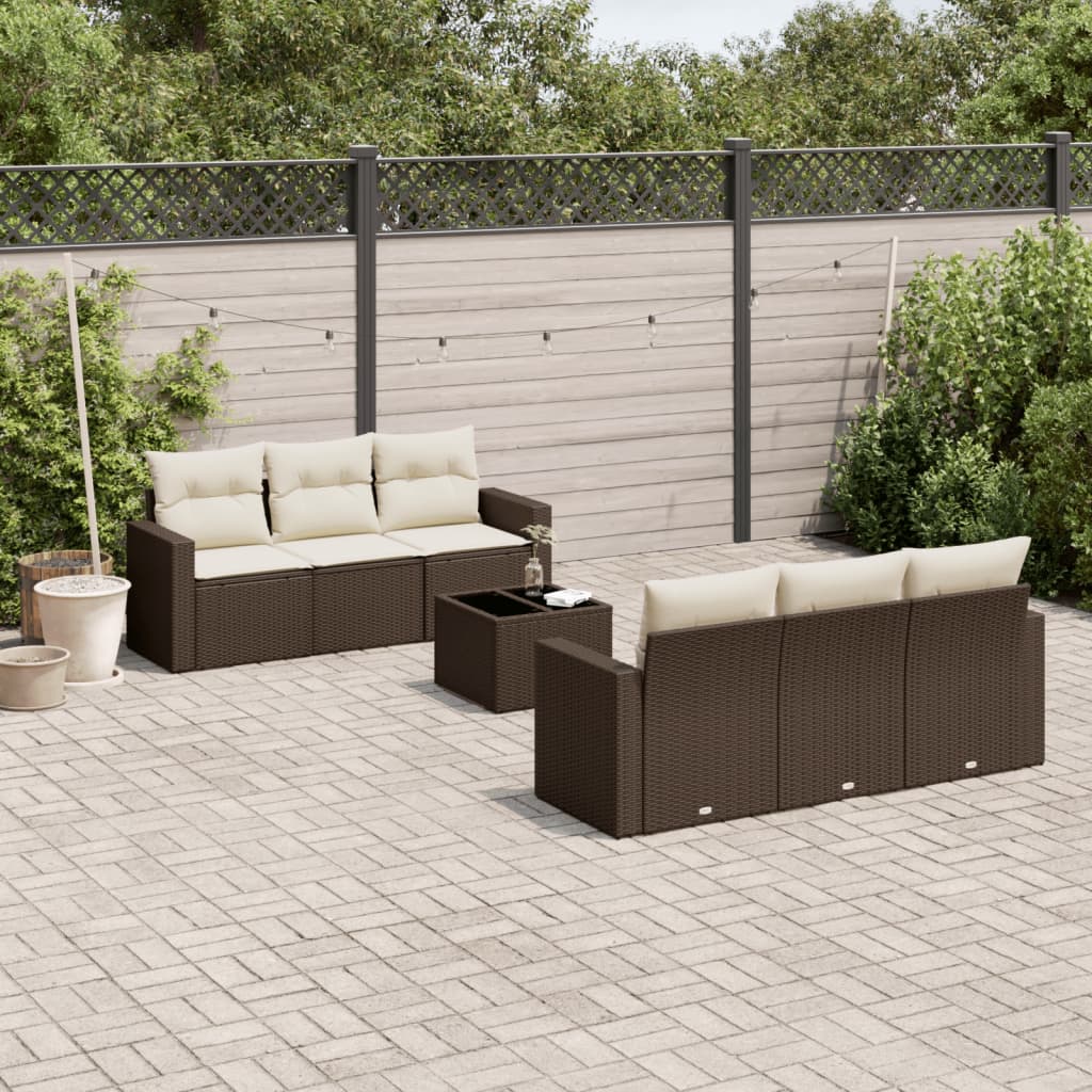 Set Sofás De Jardín 7 Piezas Y Cojines Ratán Sintético Beige