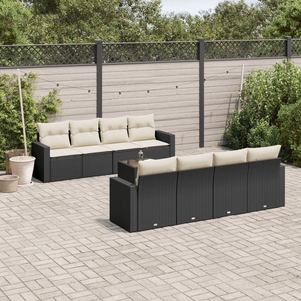 Set De Sofás De Jardín 9 Pzas Con Cojines Ratán Sintético Beige