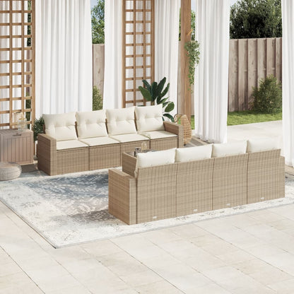 Set De Sofás De Jardín 9 Pzas Con Cojines Ratán Sintético Beige