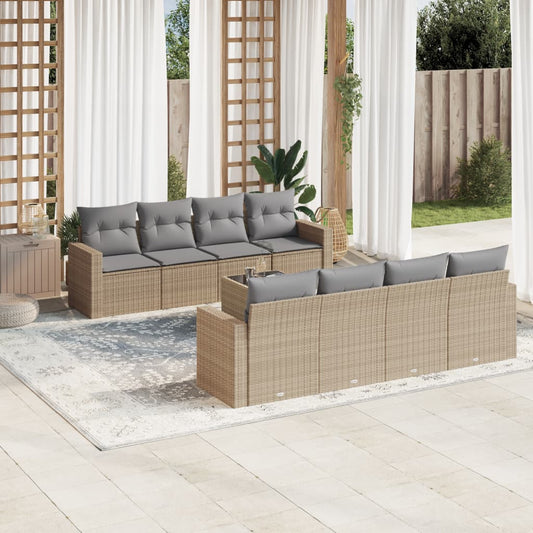 Set De Sofás De Jardín 9 Pzas Con Cojines Ratán Sintético Beige