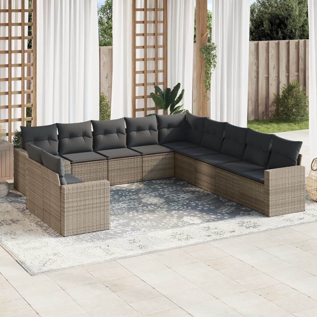 Set De Sofás De Jardín 12 Pzas Y Cojines Ratán Sintético Gris