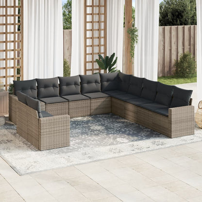 Set De Sofás De Jardín 12 Pzas Y Cojines Ratán Sintético Gris