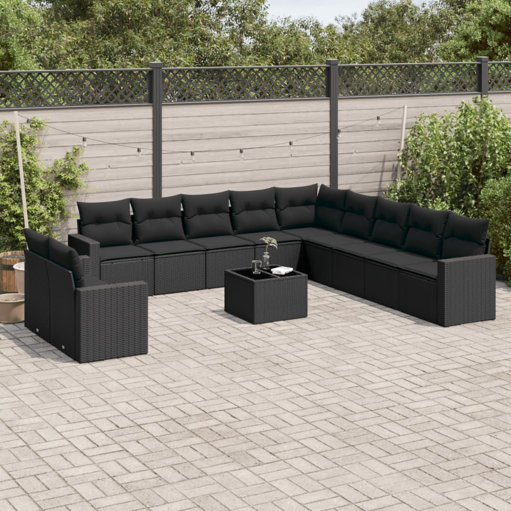 Set De Sofás De Jardín 12 Pzas Y Cojines Ratán Sintético Gris