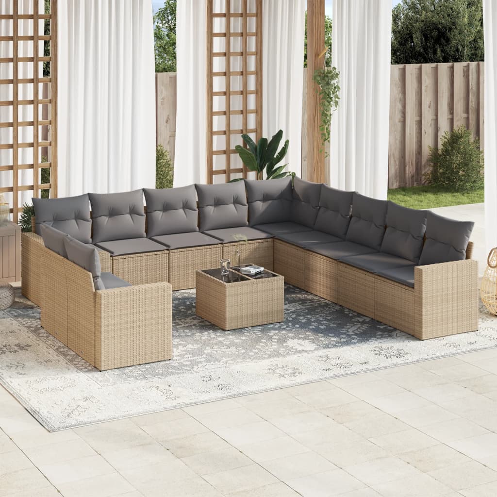 Set De Sofás De Jardín 12 Pzas Y Cojines Ratán Sintético Gris