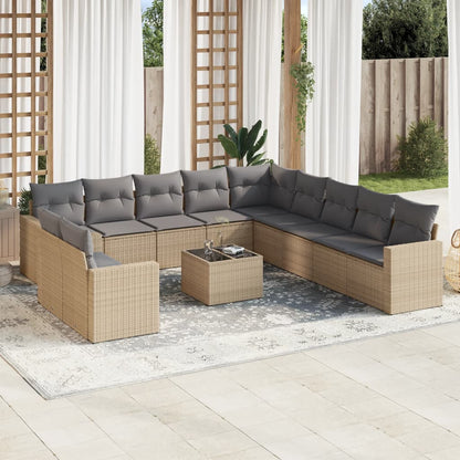 Set De Sofás De Jardín 12 Pzas Y Cojines Ratán Sintético Gris