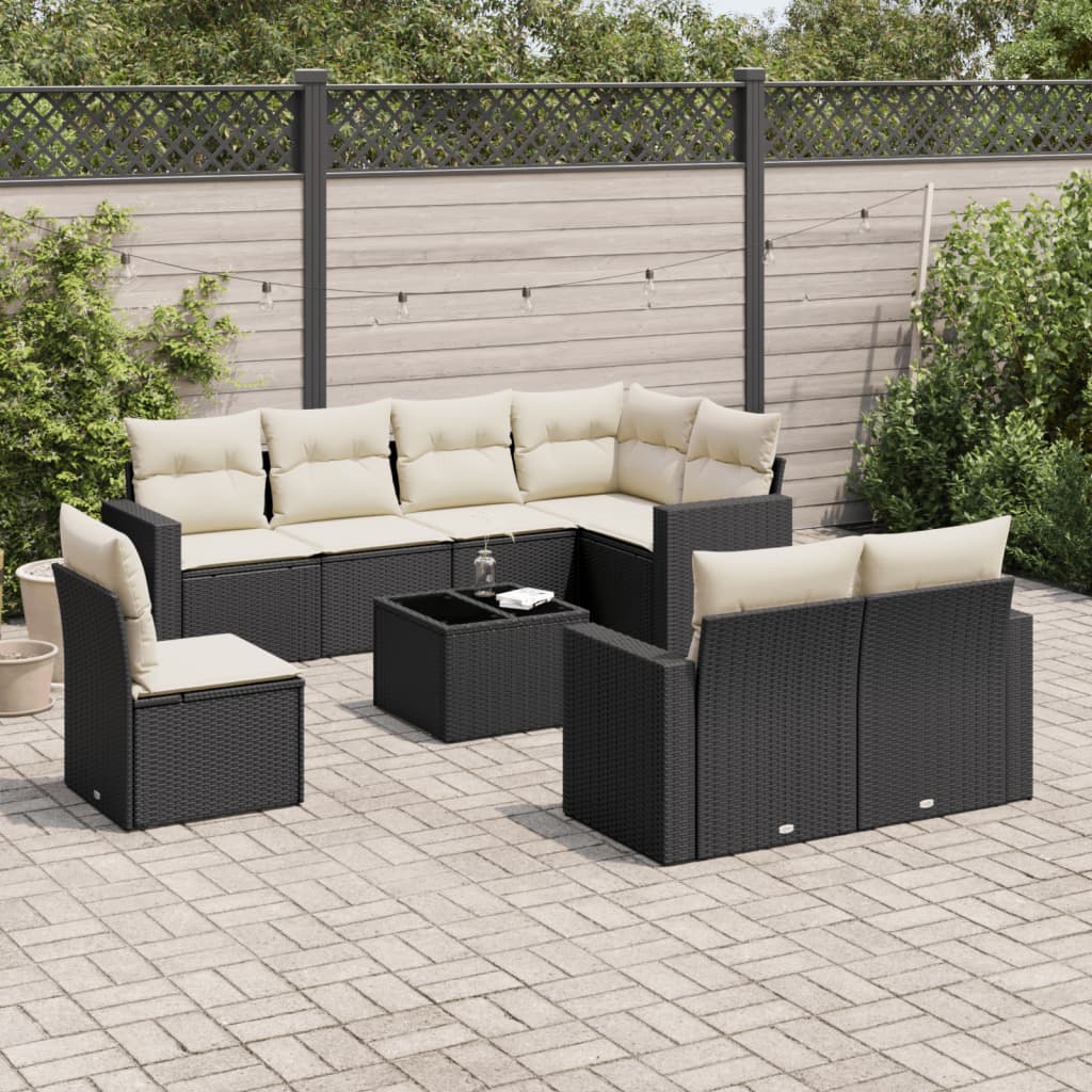 Set Muebles Jardín 9 Pzas Y Cojines Ratán Sintético