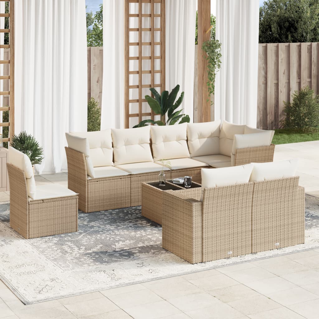 Set Muebles Jardín 9 Pzas Y Cojines Ratán Sintético