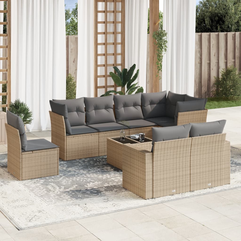 Set Muebles Jardín 9 Pzas Y Cojines Ratán Sintético