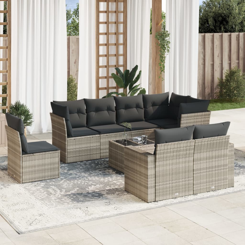 Set Muebles Jardín 9 Pzas Y Cojines Ratán Sintético