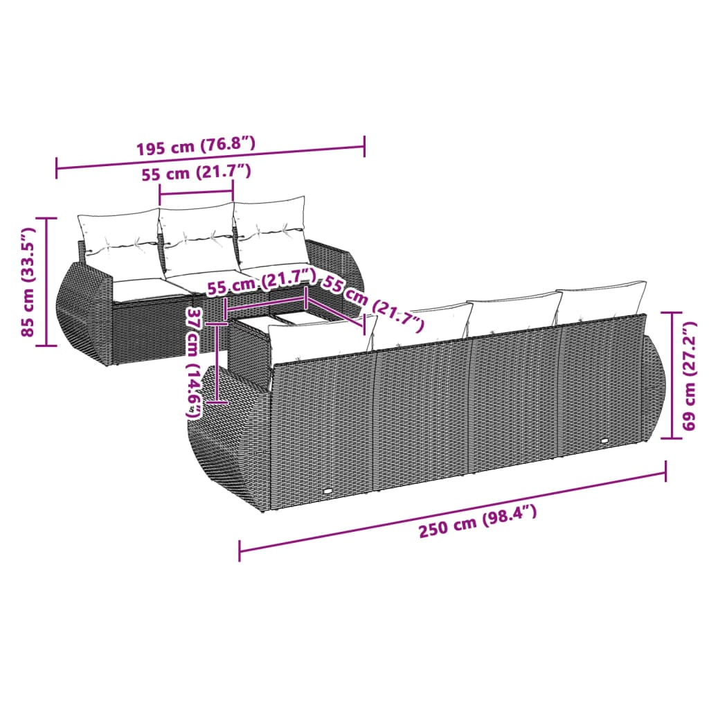 Set De Sofás De Jardín 8 Pzas Y Cojines Ratán Sintético Gris