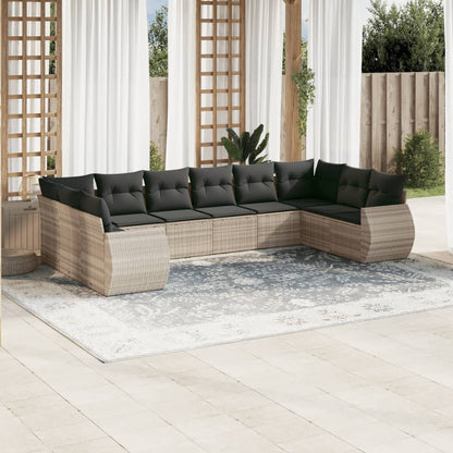Set De Sofás De Jardín 11 Pzas Y Cojines Ratán Sintético Gris
